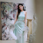 DOLLY Elegant Mint Sleeveless Slim Fit Halter Hollow Long Party Dress-Mint