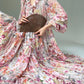 Aconiconi Elegant Floral french Print V-Neck Long Puff Sleeve Loose Waist vacation Dress - Flowery Love