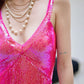 DOLLY Elegant Pink Barbie V-Neck Sleeveless Sequin Long Party Dress-JOY