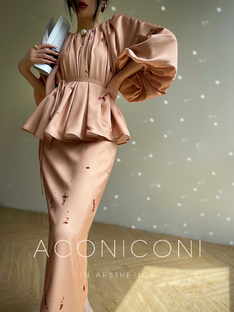 Aconiconi| Autumn Shadow French loose puff sleeve  dress, skirt + top - Hefeng Autumn Shadow
