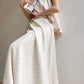 Aconiconi Elegant Beige Crew Neck Top/ High Waist Loose Long Skirt- Sea of Clouds Wind Chime