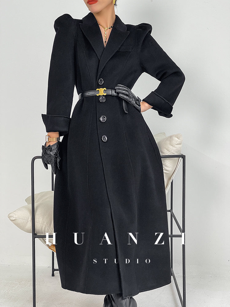 Huanzi French Hepburn style high-end double-sided cashmere wool tweed coat - Siriio