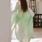 DOLLY High End Green ombre Off Shoulder Puff Sleeves Pleated Tutu Dress- Tulip