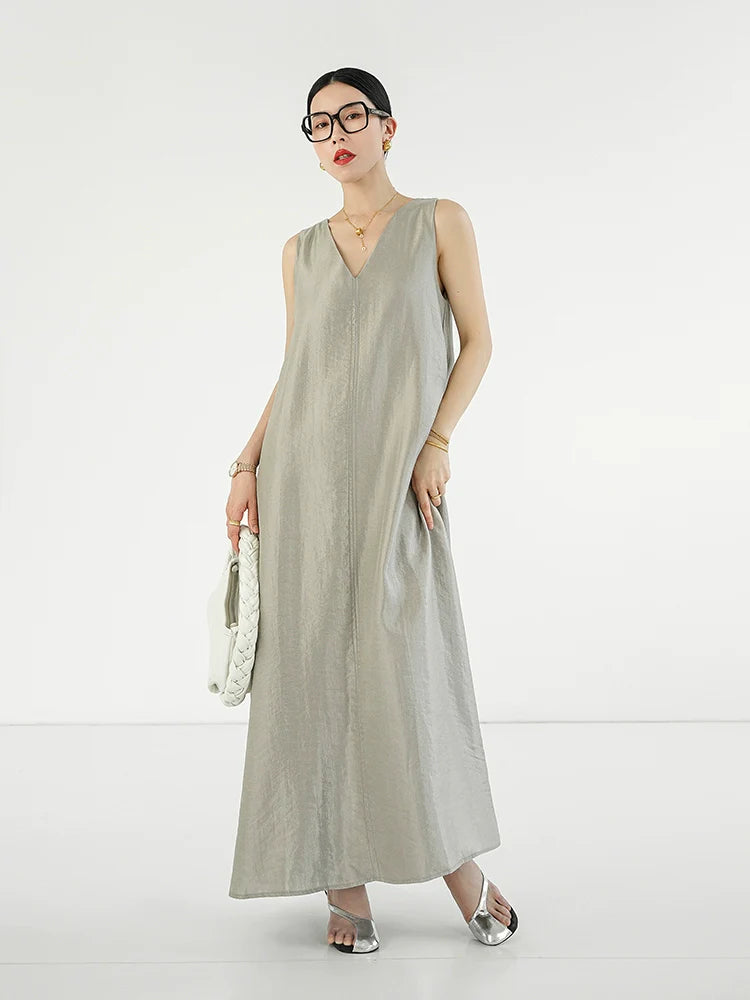 Huanzi custom high-end long sleeveless V-neck dress summer - Miel