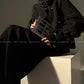 Black night wool two-piece coat jacket skirt - Utopia moonlit