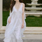 DOLLY Luxury White V-Neck Sleeveless Loose Ruffle Wedding Dress-Yola