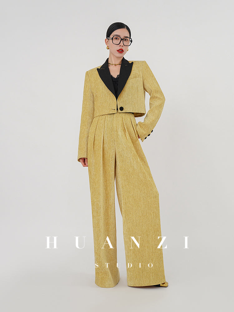 Huanzi herringbone blazer short jacket women's two-piece suit -Iriou