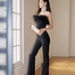 DOLLY High End Black Sleeveless Feather Tube Top Long Flared Pant Jumpsuit- Poel