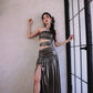 DOLLY Elegant Metallic Gray Skin Revealing Tube Top Long Dinner Dress-NIKITA