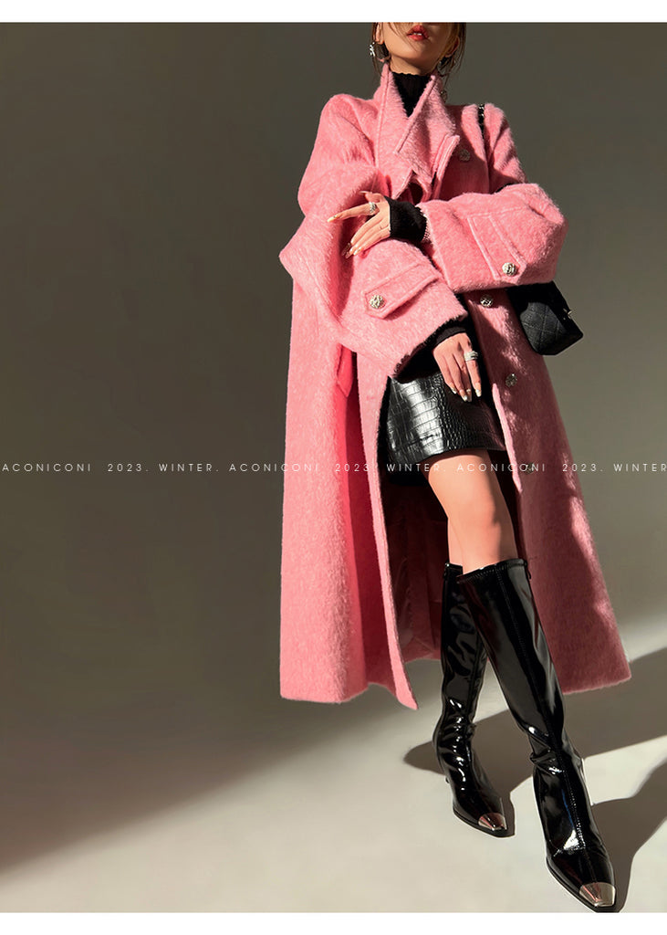 Luxury full Winter Coat Bubble gum Pink Inkstone wool long coat - Lanshan