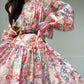 Aconiconi Luxury French Floral Print Lantern Sleeve Wedding Guest Dress- Garden of the Nile