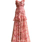 Aconiconi Elegant French Rose Color V-Neck Sleeveless Floral Dinner Dress- Atami Rose