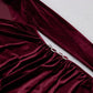 DOLLY Elegant Burgundy V-Neck Long Sleeve Velvet Long Slit Formal Dinner Dress-HAZEL