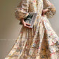 Aconiconi Elegant French Flower Print Puff Sleeve Loose Resort Dress-  Huatian Pear Cloud