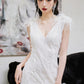 DOLLY Elegant White V-Neck Sleeveless Fluffy Feather Party short Dress-MARCELLA