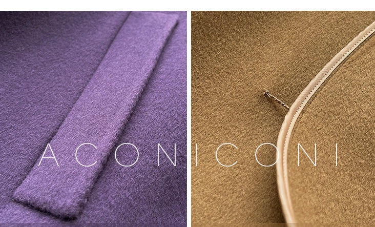 Aconiconi Autumn purple tan double-sided heavy wool cloak jacket long coat - Maple