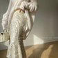 Aconiconi Luxury  Sequin Mermaid White/Black Long Skirt- Mermaid's Tears