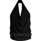 Aconiconi Luxury Deep Cowl Halter Neck Sleeveless Sequin Flower Top- Dream of Flowing Light