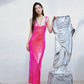 DOLLY Elegant Pink Barbie V-Neck Sleeveless Sequin Long Party Dress-JOY