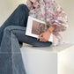 Aconiconi| High end designer printed top shirt + A-line skirt suit - Hyacinth