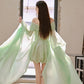 DOLLY High End Green ombre Off Shoulder Puff Sleeves Pleated Tutu Dress- Tulip