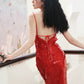 DOLLY Elegant Red French Sleeveless Sequin Backless Long Cocktail Dress-Quin