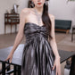 DOLLY Luxury Metallic Ash Pleated Tube Top Long Slit Dress-VIVA