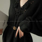 Aconiconi|Purple Flower Crochet openwork long cropped loose wool knit sweater  dress - Twilight