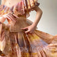 Aconiconi Elegant Oil Painting Square Collar Ruffle cocktail Dress- Floating Light Painting Summer