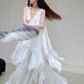 DOLLY Luxury White V-Neck Sleeveless Loose Ruffle Wedding Dress-Yola