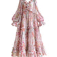 Aconiconi Elegant Floral french Print V-Neck Long Puff Sleeve Loose Waist vacation Dress - Flowery Love