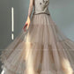 Aconiconi Elegant High Waist Ruffle Mesh Princess Long midi layered Skirt- Quiet Shadow Quicksand