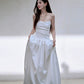 DOLLY Luxury White Satin Retro Bandeau Long Wedding Dress-NONYE