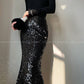 Aconiconi Luxury  Sequin Mermaid White/Black Long Skirt- Mermaid's Tears