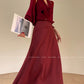 Aconiconi Elegant Wine Red Retro High Waist Long Maxi Skirt- Freud's love poems