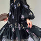 Aconiconi Elegant French Print V-Neck Puff Sleeve vacation Dress- Cloud Forest in the Flowers