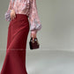 Aconiconi Elegant Wine Red Retro High Waist Long Maxi Skirt- Freud's love poems