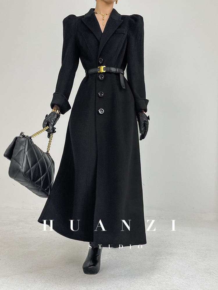 Huanzi French Hepburn style high-end double-sided cashmere wool tweed coat - Siriio