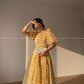 Aconiconi Elegant Yellow V-NeckPuff Sleeve Vacation Dress- Manshan