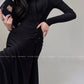 Aconiconi Elegant ruched waist Gradient/Black Stretch Long Chic Dress- Clouds