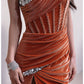 DOLLY Luxury Brown Velvet Greek Style Long Slit Banquet Dress-KARA