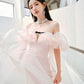 DOLLY Elegant Pastel pink Ruffle Sleeves Long Party Dress- Mina