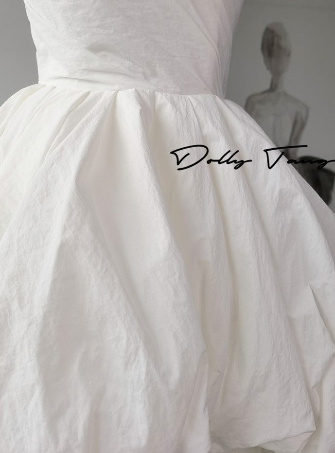 DOLLY Elegant White Tube Top Long Puffy High Waist Wedding Dress-GRACE