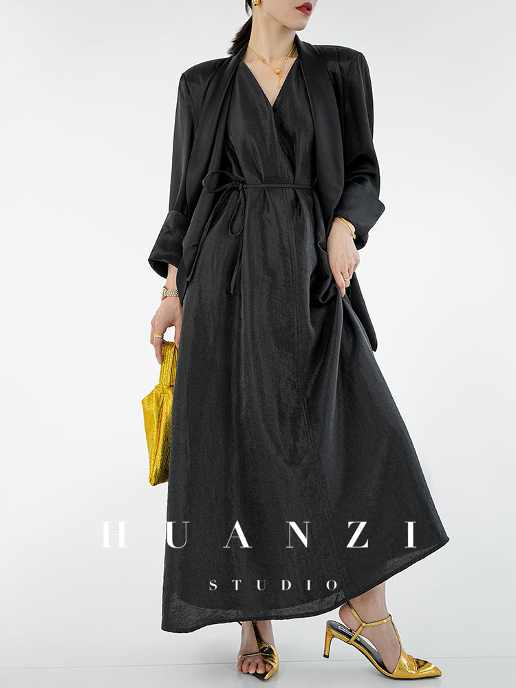 Huanzi custom high-end long sleeveless V-neck dress summer - Miel