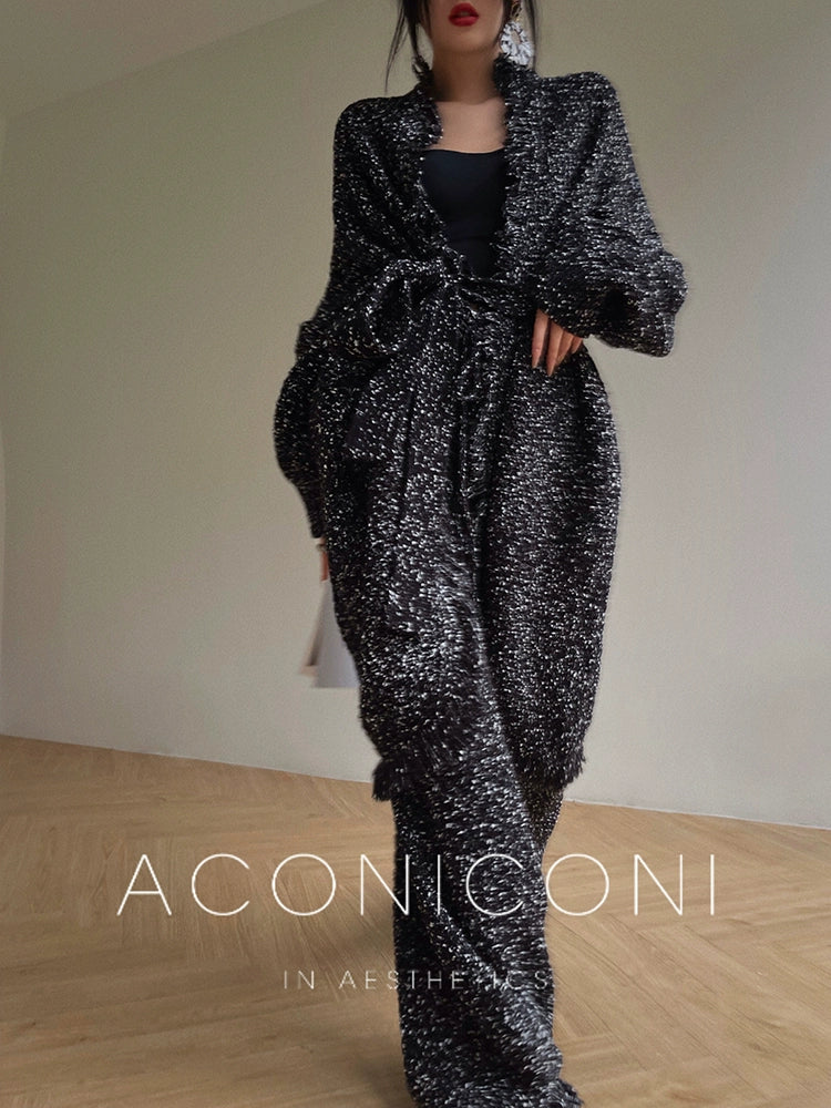 Aconiconi| luxury lounge wear Vintage two-piece loose jacket woven fringed mop trousers -Hoshino Evening