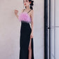 DOLLY Elegant Black Fluffy Feather backless Long Date Dress-JAS