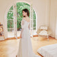 DOLLY Elegant White French Style Lace Satin Long Sleeve Wedding Dress-MEGARA