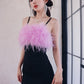 DOLLY Elegant Black Fluffy Feather backless Long Date Dress-JAS