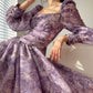 Aconiconi Square Collar Long Sleeve Tea Dress- Amethyst Water