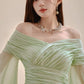 DOLLY High End Green ombre Off Shoulder Puff Sleeves Pleated Tutu Dress- Tulip